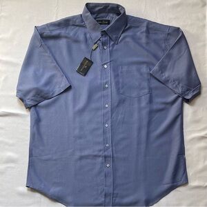 Bugatchi UOMO Woven Cotton Button-Up Shirt Blue Short Sleeve Collar Size XXL
